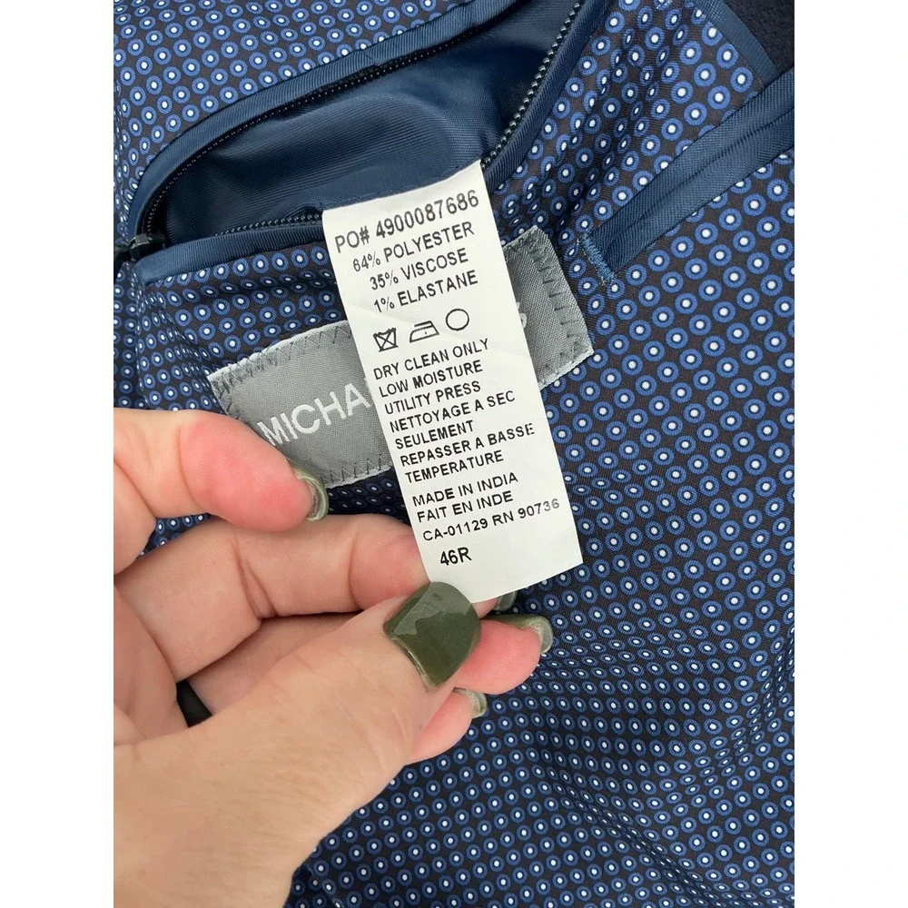 Michael Kors Blazer Mens 46R Navy Blue Two-Button Stretch Suit Jacket Regular